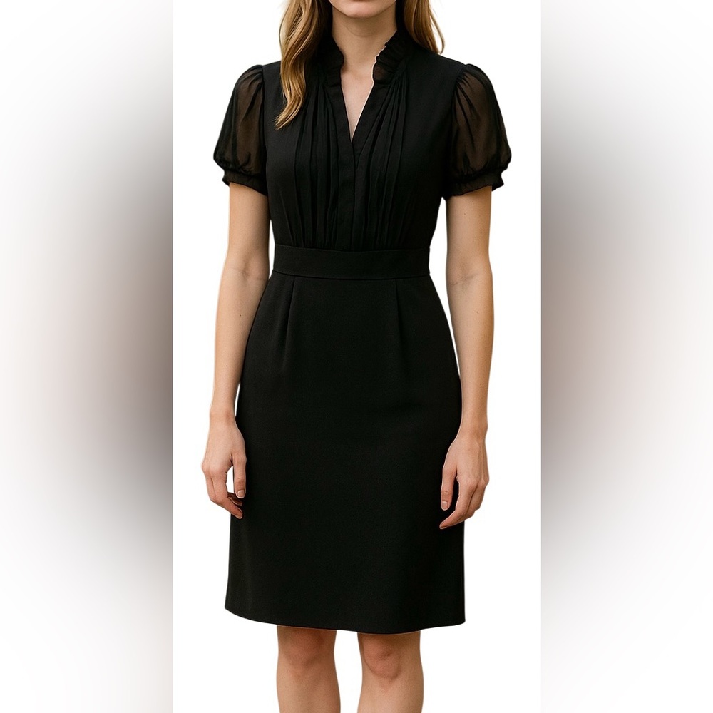 Elegant Black Silk Blend Short Sleeve Dress Size 10